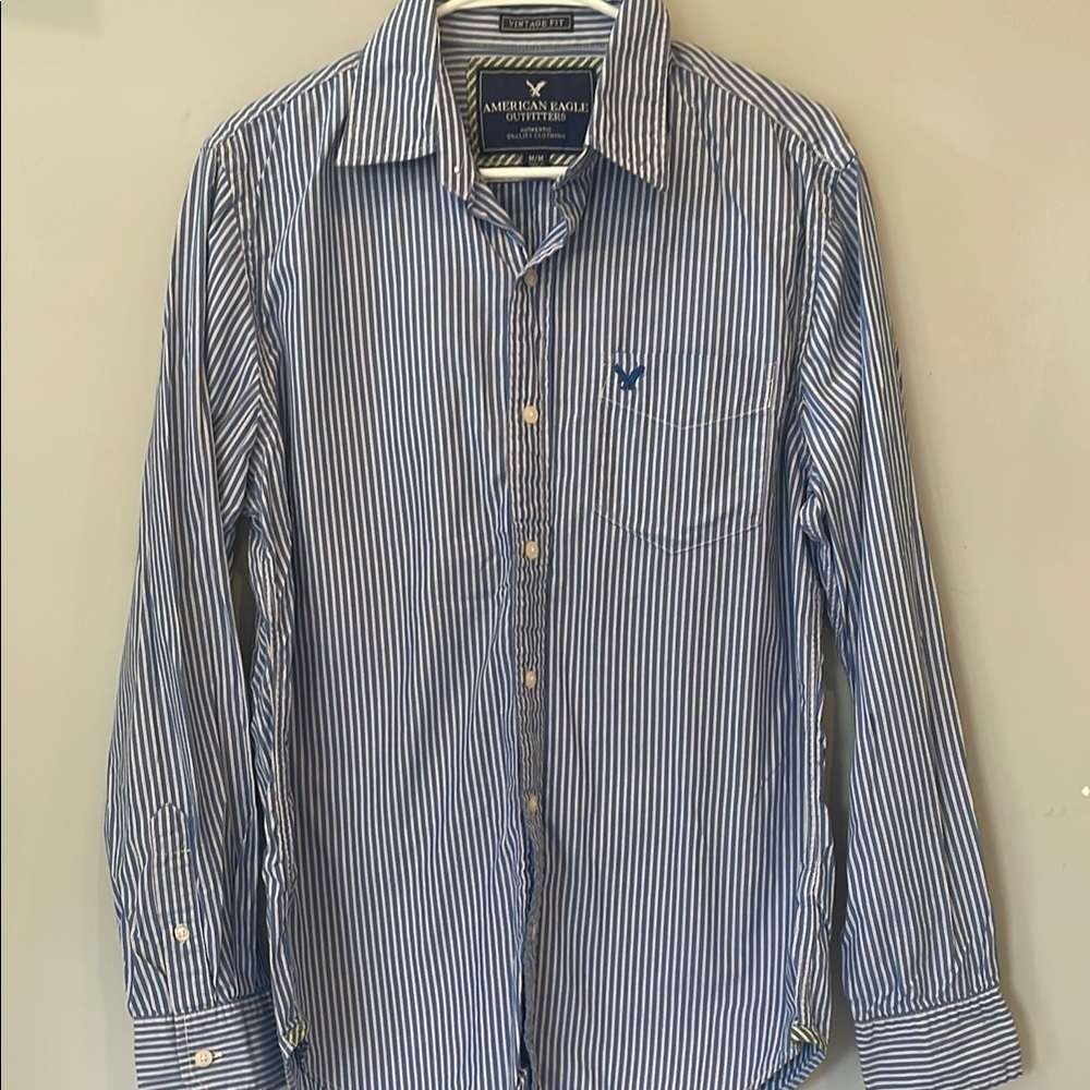 American Eagle Outfitters Men's Blue Striped Shirt Mens Medium